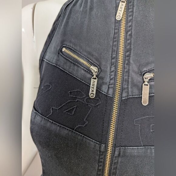 Halter neck jumpsuit, Y2K denim zip up front flared leg, karv heartbreak - Picture 7 of 9